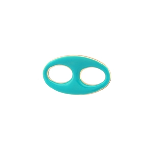 Detailed view of lake blue enamel pig nose anchor link jewelry clasp with gold plating