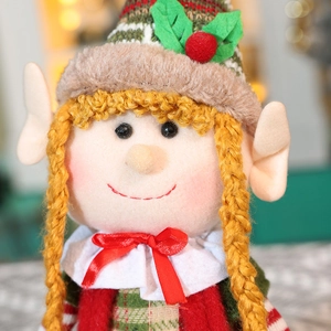 Cute Christmas elf plush doll decoration with red knitted hat and holiday ornaments
