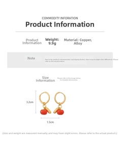 Detail view of persimmon pendant earrings showing size dimensions 3.2cm by 1.5cm