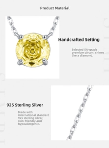 Close-up of S925 sterling silver necklace featuring 5A yellow rose cut zircon pendant