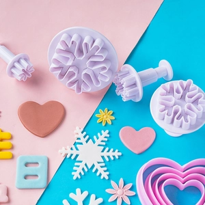 Christmas snowflake and heart fondant plunger cutters set for cake decorating and cookies