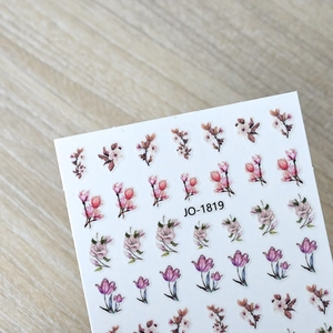 Japanese style pink tulip and rose nail art stickers with floral patterns JO-1819