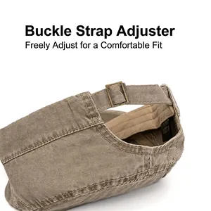 Vintage washed cotton flat top military cap with adjustable bronze metal buckle strap