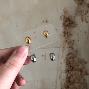 Minimalist Oval Bean Stud Earrings Titanium Steel Polished Mirror Finish French Style Jewelry For Women