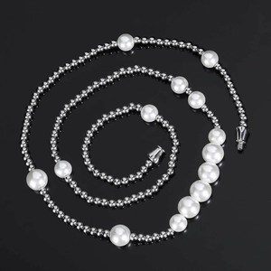 Hip Hop Street Style Stainless Steel Ball Mixed Glass Artificial Pearl Necklace Elegant Niche Design Clasp Jewelry For Unisex Daily Accessory