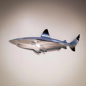 Metal Fish Wall Art Decor Shark Swordfish Sculpture 3D Gradient Hanging Ornament Nautical Decor For Patio Garden