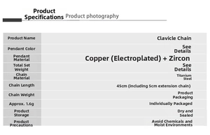 Detailed specifications of zirconia clover necklace with titanium steel chain measurements