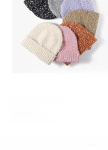 Detailed palette of thick knitted beanies in eight vibrant colors for winter warmth