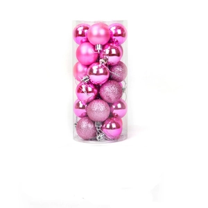 Pink Christmas ball ornaments set with glossy matte and glitter finish in clear tube packaging