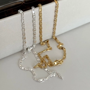 Minimalist 925 Sterling Silver Necklace 18K Gold Plated Flat Link Chain Choker For Women Elegant Daily Accessory