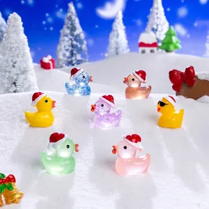 Mini Christmas Duck Figurines Resin Plastic Luminous Glitter Desktop Ornaments Micro Landscape Holiday Decor Cute