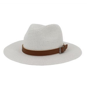Klassischer weißer Strohhut Panama-Stil mit braunem Lederband für optimalen Strand-Sonnenschutz