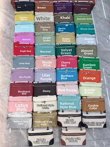 Flat lay of top grain leather lunchbox bags in various colors and textured finishes