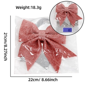 Pink glitter Christmas bow ornament, 21x22cm decorative bow for tree or gift box