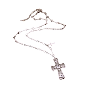 Minimalist silver cross necklace with crystal pendant and textured chain for women