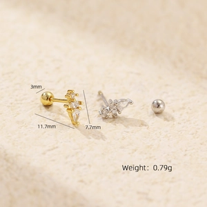 Macro view of S925 sterling silver water drop stud earrings with dimensions and weight
