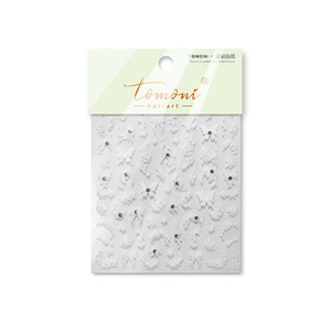 3D embossed white nail stickers with floral butterfly designs and crystal diamonds