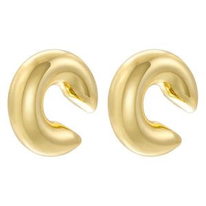 Minimalist C-shaped polished gold ear bone clips with thick smooth metallic texture