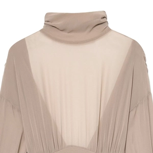 Body kaki a collo alto con schiena in mesh trasparente e dettagli in chiffon plissettato