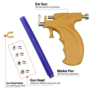 Professional ear piercing gun kit with marker pen and 4 replaceable metal adapter heads