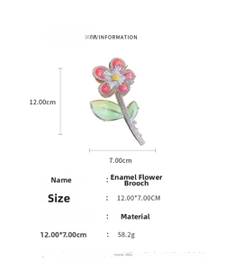 Tableau des tailles pour pince à cheveux fleur en émail 12cm en cristal et alliage