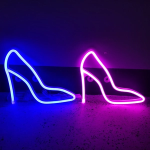 Neon high heel LED decorative wall lights in blue and pink for creative room decor