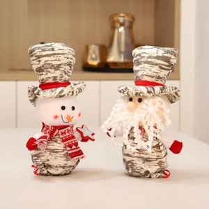 Christmas Gift Bags Fabric Santa Claus Snowman Top Hat Drawstring Pouch Holiday Party Decor Candy Apple Storage