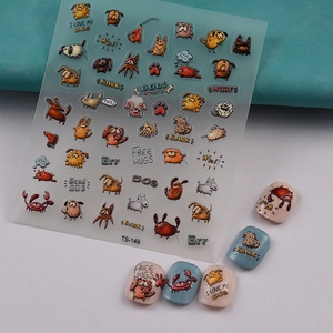 Detail of TS-149 cute cartoon dog nail stickers with assorted 5D pet patterns and text