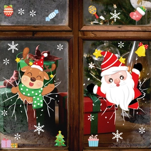 Christmas window stickers set featuring Santa, reindeer, and snowflakes for glass decor