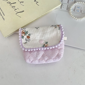 Quilted floral CCD camera storage bag with pink checks and heart charm detail