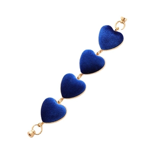 Blue velvet heart chain charm with gold metal links for DIY bracelets and phone cases
