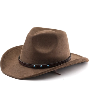 Retro Western Cowboy Hat Bohemian Suede Wide Brim With Faux Leather Belt And Turquoise Beads For Men Women Vintage