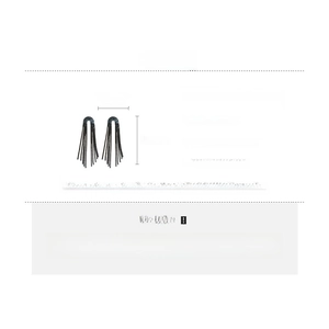 Detailed size chart showing 10.7cm long black tassel earrings with rhinestone crystals