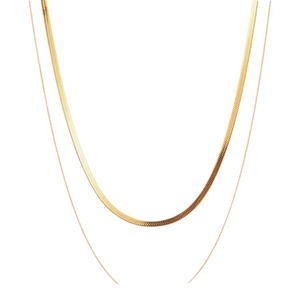 Minimalist gold double layer snake bone and thin chain necklace for women jewelry