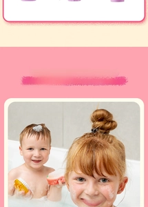 Kids bath bomb set with purple bath fizzie, brush and children playing in a bathtub