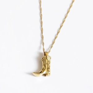 Cowboy Boot Pendant Necklace Gold Plated Copper Western Retro Vintage Jewelry For Women