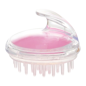 Pink silicone scalp massager brush with transparent handle for head hair washing
