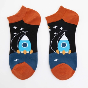 Short cut ankle socks with colorful astronaut rocket patterns and thickened heel