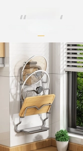 Space aluminum wall-mounted pot lid rack with 3 tiers and removable water tray