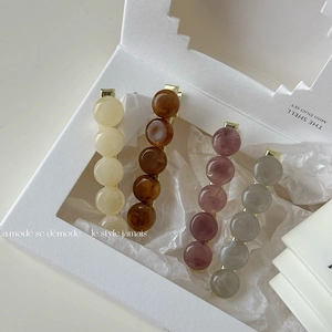 Resin Bead Hair Clips Metal Duckbill Pin Marble Texture Retro Elegant Hair Accessories For Women