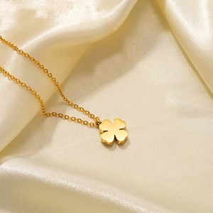 Minimalist Stainless Steel Four Leaf Clover Necklace And Stud Earrings For Women Gold Plated Lucky Flower Choker Jewelry Gift
