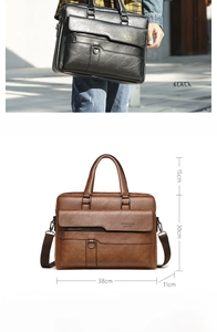 Detailed size chart for men's business briefcase with dimensions and color options