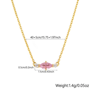 Macro shot of S925 silver gold necklace with pink marquise zircon measuring 11mm by 5mm