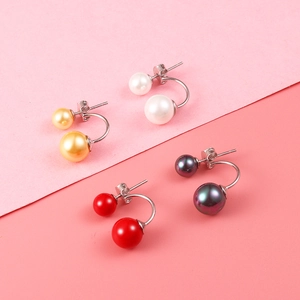 Elegant S925 silver double shell pearl stud earrings in white gold red and green
