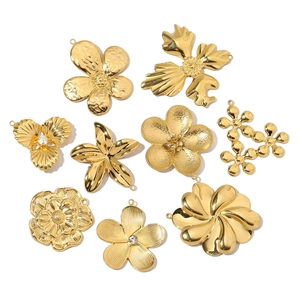 French vintage gold titanium flower pendants with crystals for DIY jewelry necklaces