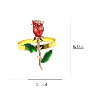 Detail showing red rose napkin ring dimensions: 6.0cm height and 3.5cm width