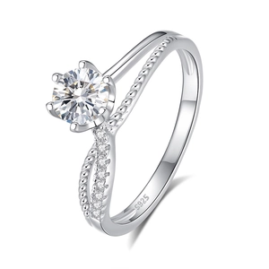 Artistic S925 sterling silver 4mm moissanite ring with twisted pave band for women