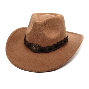 Western Cowboy Hat Cotton Polyester Felt Wide Brim Vintage Metal Star Badge Retro Ethnic Style For Men Women
