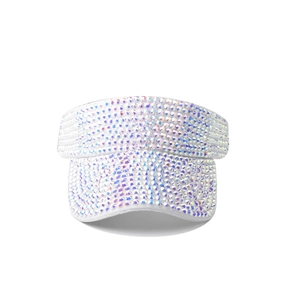 White open-top sun visor with colorful rhinestones for outdoor summer leisure fashion