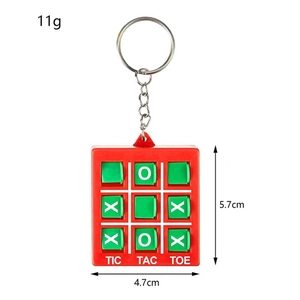 Porte-clés de jeu de morpion rouge en plastique avec anneau métallique pour voyage